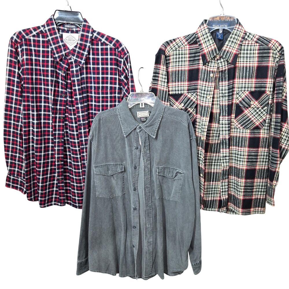 Flannel Plaid Corduroy Shirt Lot Mens Size Medium Vintage 90s
